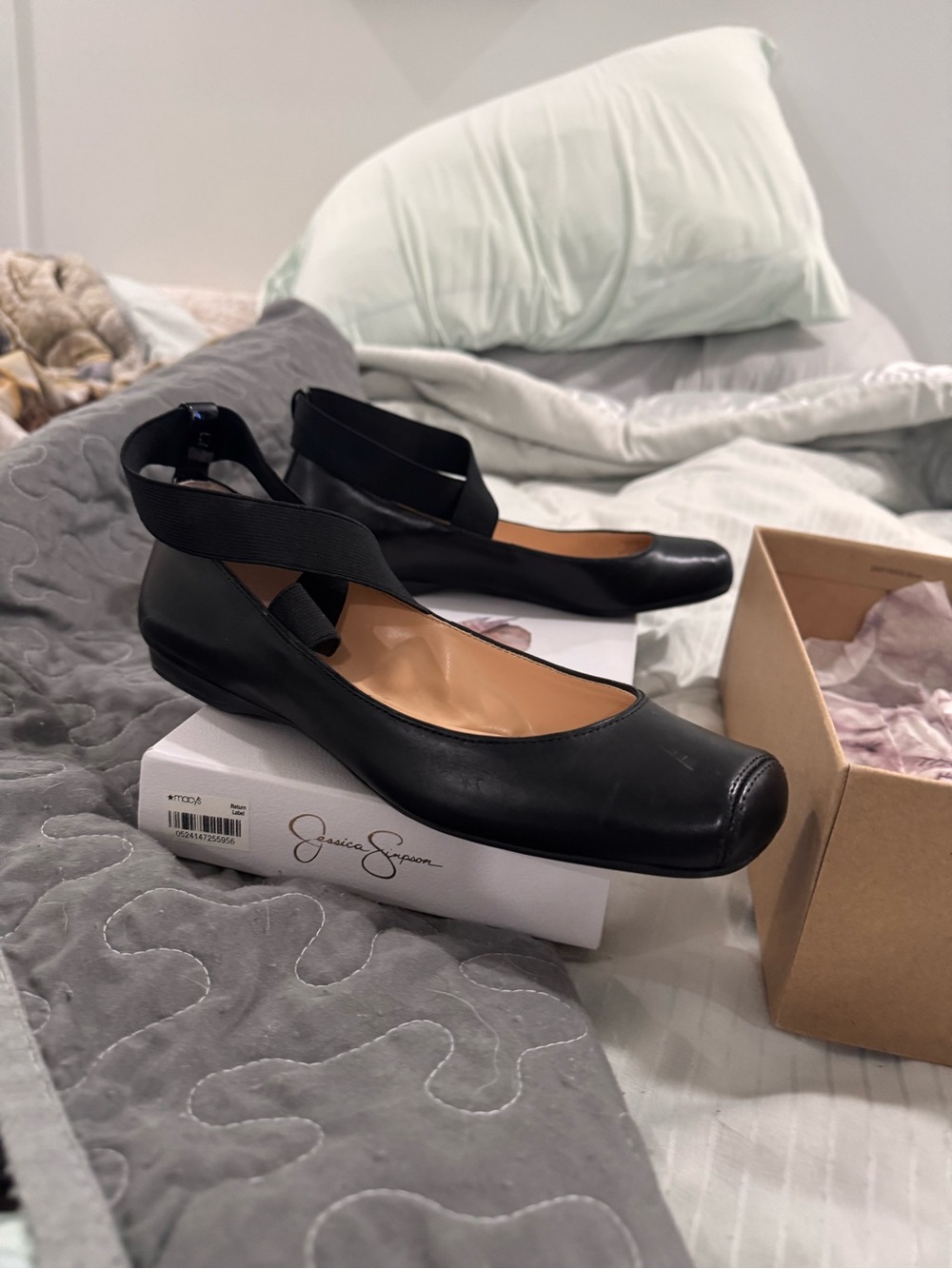 Jessica Simpson Black Leather Cross-Strap Ballet Flats
